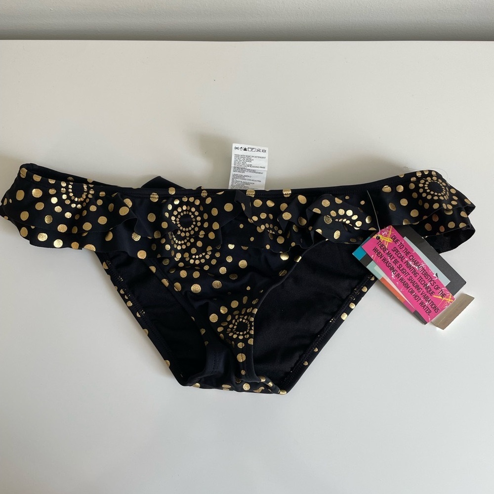 Roxy M black and gold ruffle bikini bottom